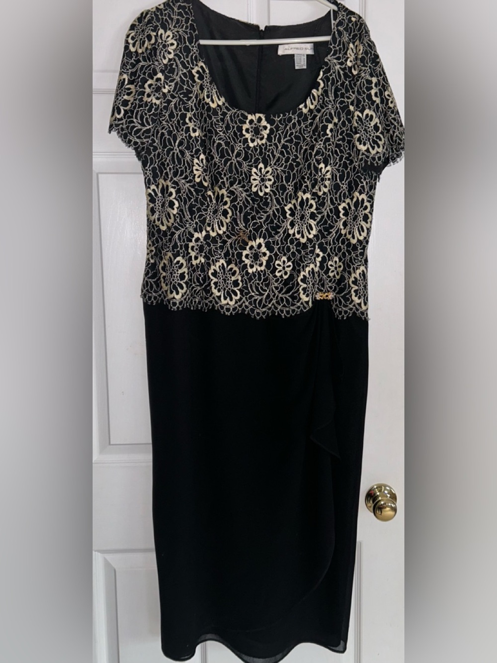 Alfred Sung size 18 Black Midi Dress with Ivory Floral Lace Bodice